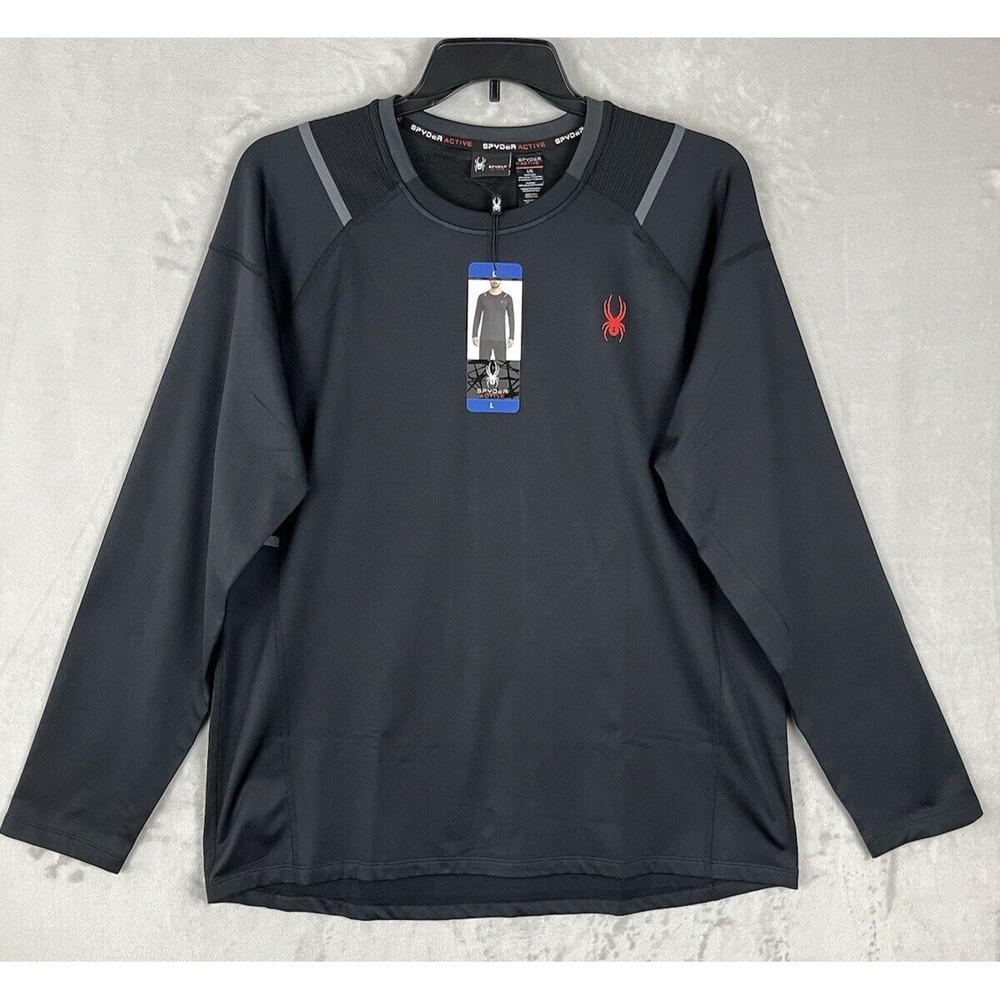 SPIDER Tee Men Large Black Stretch Crew Neck Performance Long Sleeve Pullover